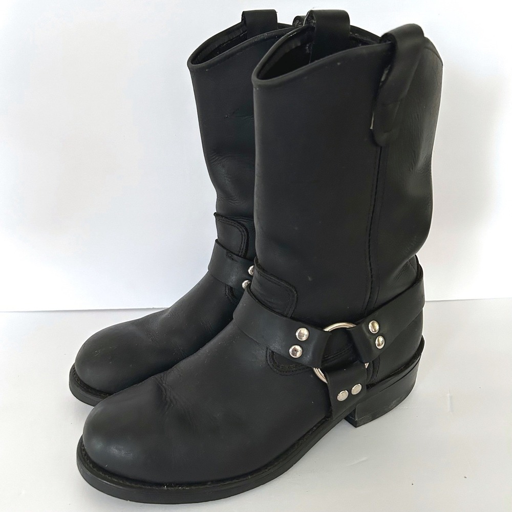 Double-H Ranchwell Harness Boots Men 9.5 D Black Leather Buckle Biker Square USA